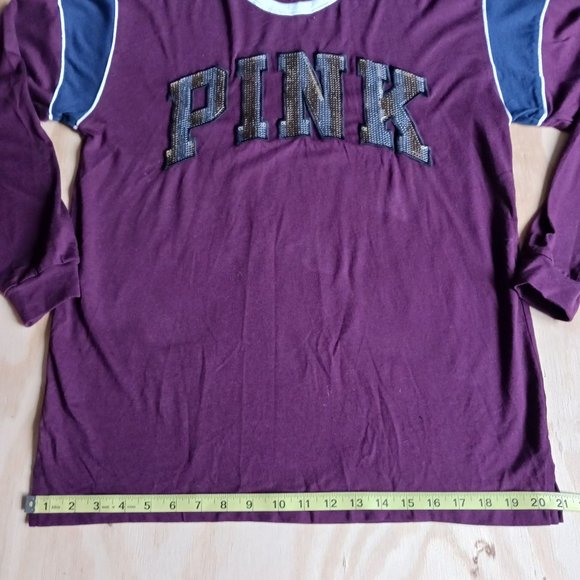 VICTORIA"S SECRET PINK MEDIUM BURGUNDY SEQUIM LONG SLEEVE T-SHIRT - Picture 7 of 8
